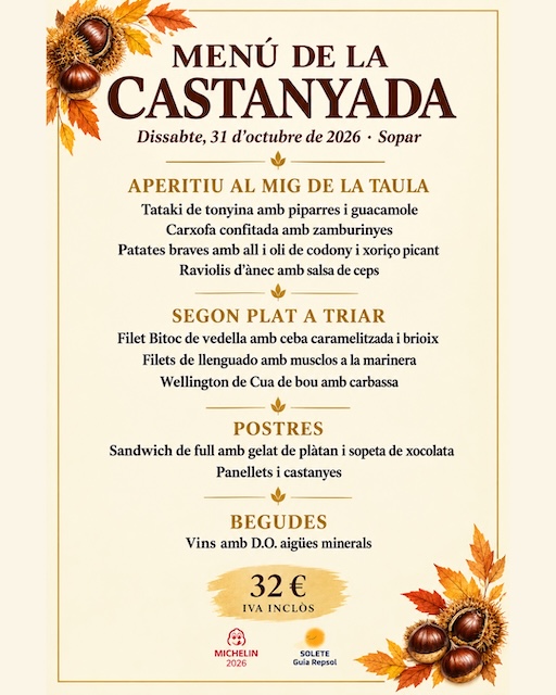 MENU CASTANYADA, DISSABTE 31 OCTUBRE NIT,  2026